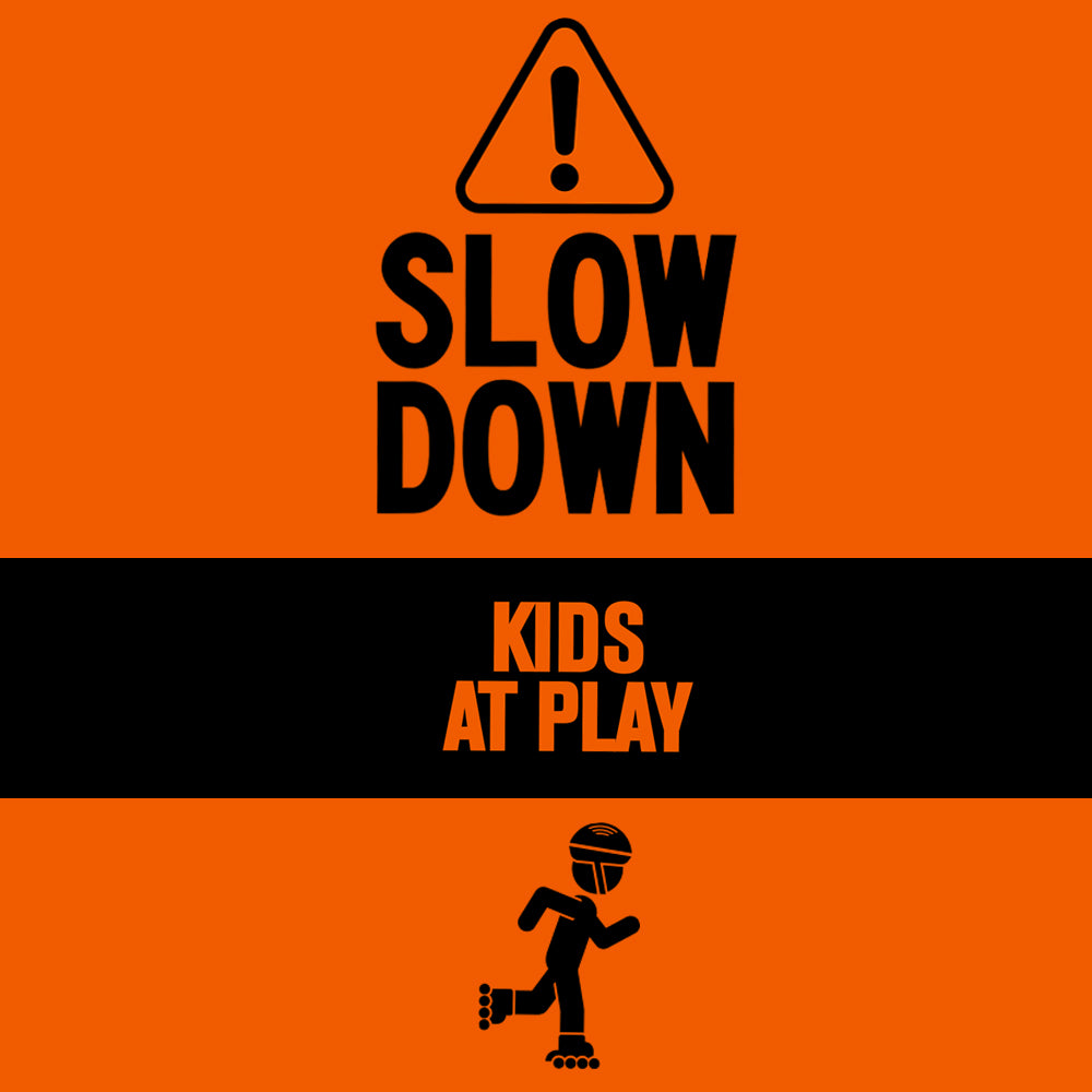 Teardrop Flag Sign, "Caution, Slow, Kids at Play", Orange