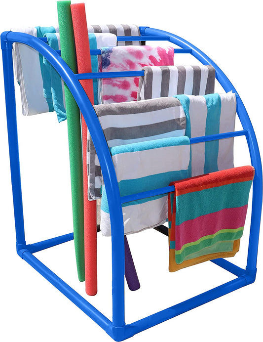 7 Bar Curved Outdoor Towel Rack - Free Standing Poolside Storage Organizer - Also Stores Floats, Paddles and Noodles, (37.5" L X 37.5" W X 49.5" H) - Style TB-C500